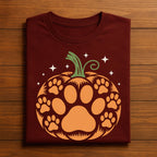 Halloween Paw Print Pumpkin Shirt, Cute Dog and Cat Halloween Tee