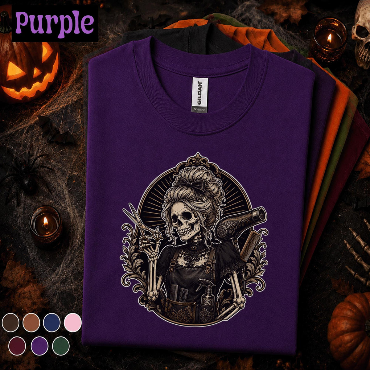 Skeleton Hairdresser Halloween Shirt, Gothic Hairstylist Tee, Spooky Salon Gift, Hair Stylist Halloween T-Shirt, Barber Cosmetology Tee