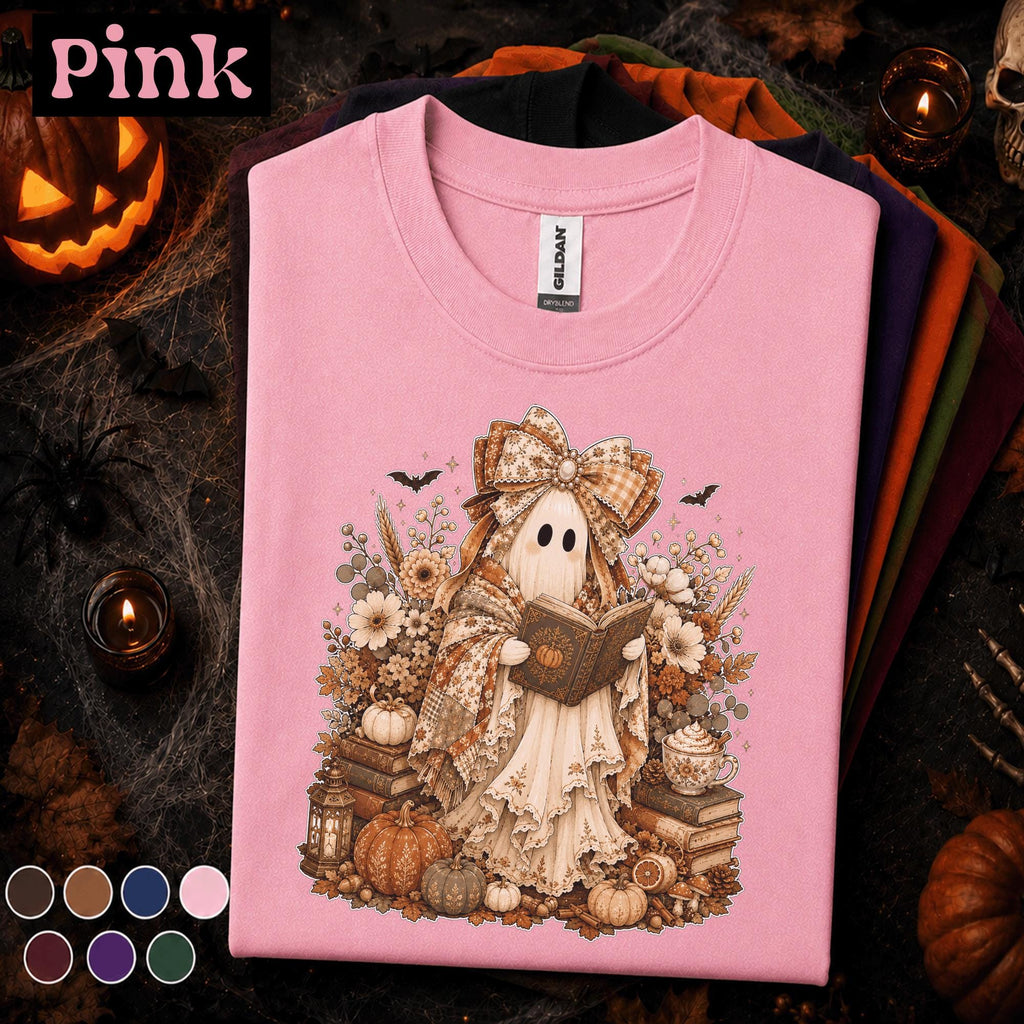 Cozy Reading Ghost Halloween Shirt, Book Lover Tee, Cottagecore Spooky Season Shirt, Cute Fall Reader Librarian Teacher Gift
