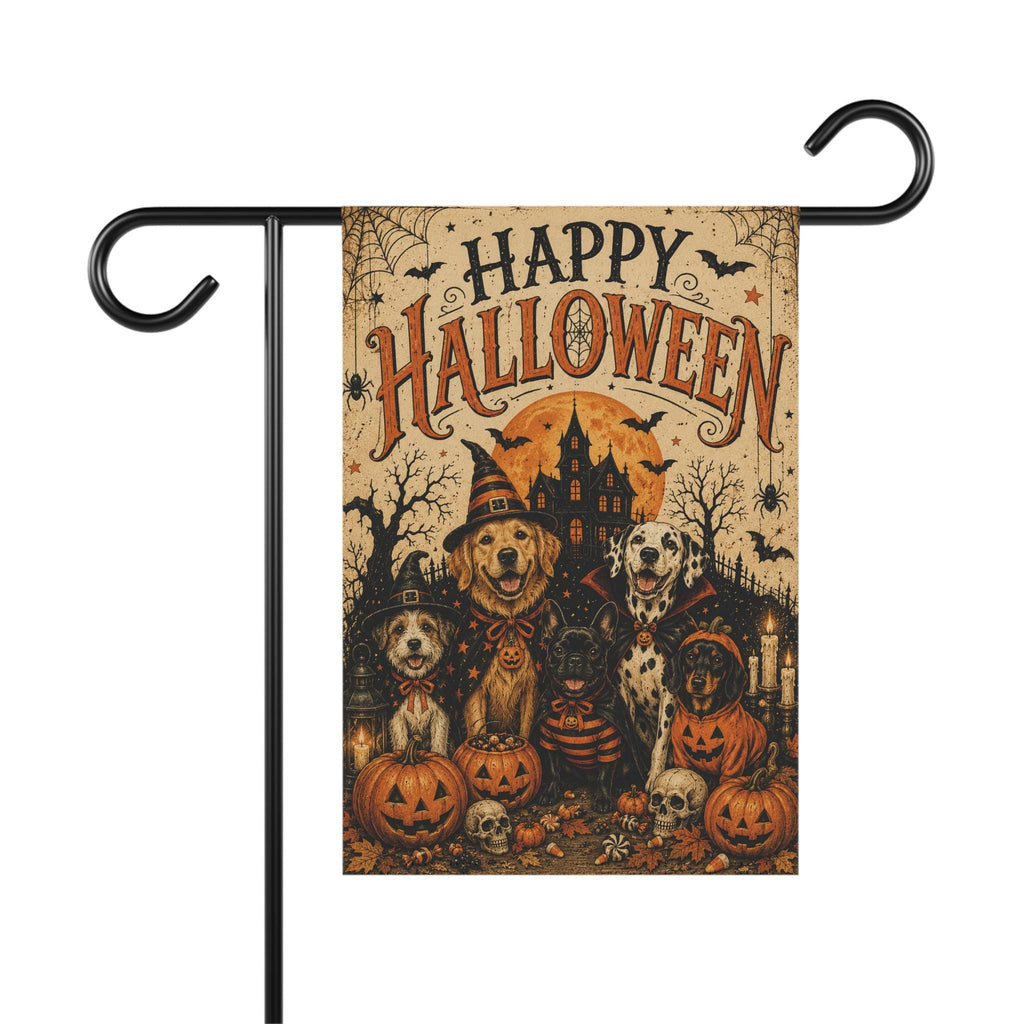 Halloween Dog Garden Flag, Happy Halloween Puppy Yard Decor, Spooky Dogs Pumpkin Flag, Haunted House Pet Lover Outdoor Porch Decoration