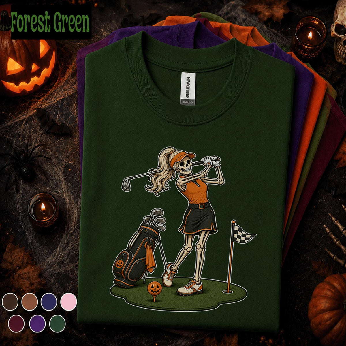 Skeleton Golfer Halloween Shirt, Funny Women Golf Tee, Spooky Golf Lover Gift, Pumpkin Golf Ball Shirt, Vintage Halloween Sports Tee