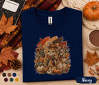 Cute Fall Kitten Shirt, Autumn Pumpkin Cat Tee, Cozy Cottagecore Kitty T-Shirt, Thanksgiving Cat Lover Gift, Harvest Season Outfit for Women