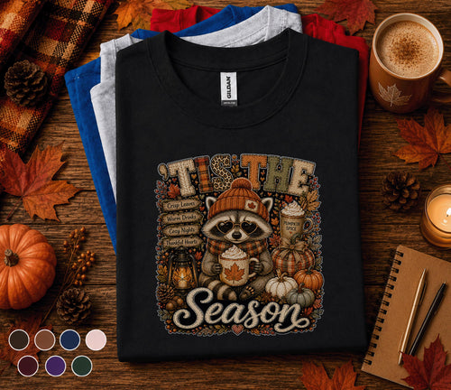 Tis The Season Raccoon Fall Shirt, Cute Autumn Raccoon Pumpkin Spice Tee