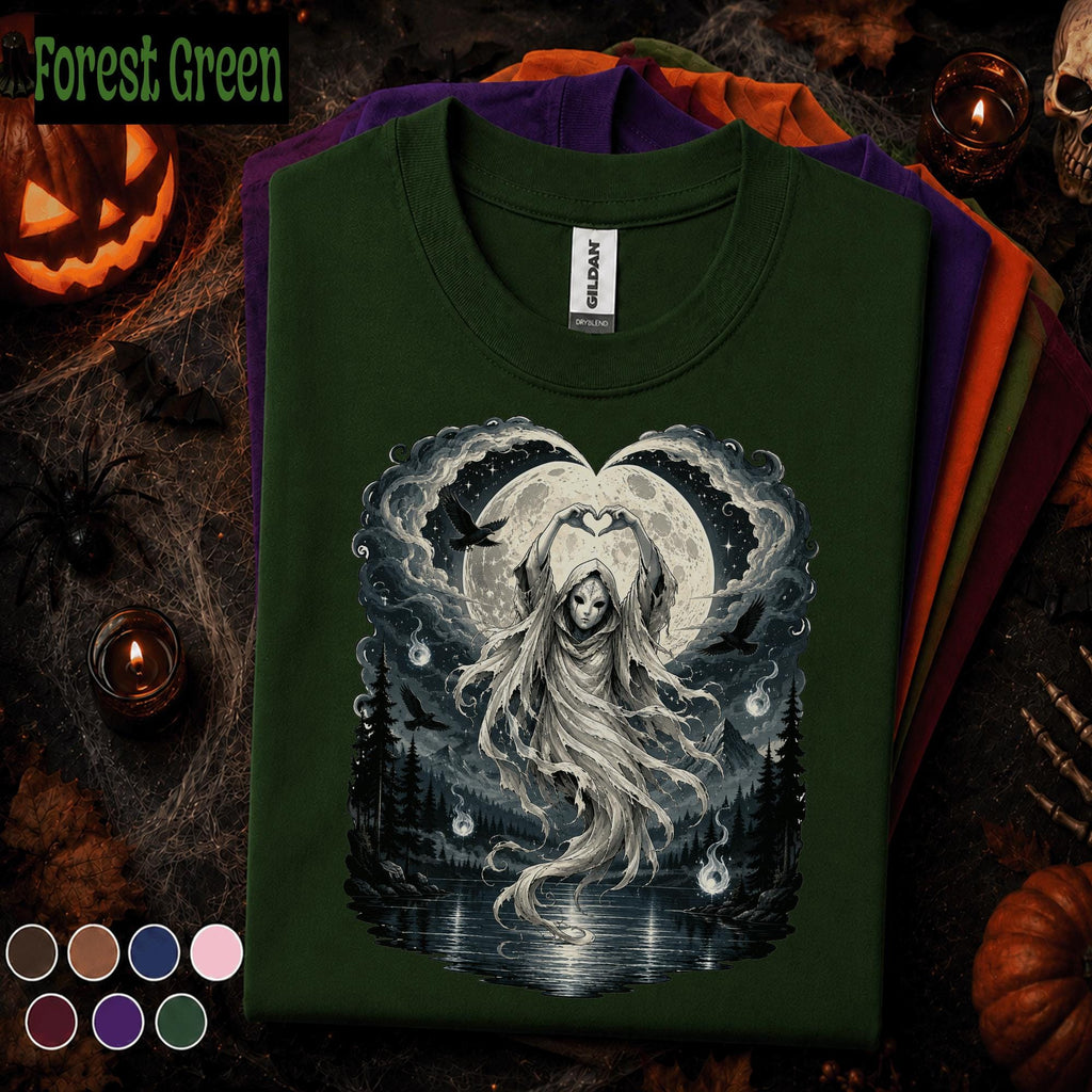 Moon Spirit Halloween Shirt, Gothic Ghost Tee, Dark Fantasy Raven Shirt, Spooky Moon Witchy Art, Mystical Halloween Gift Tee