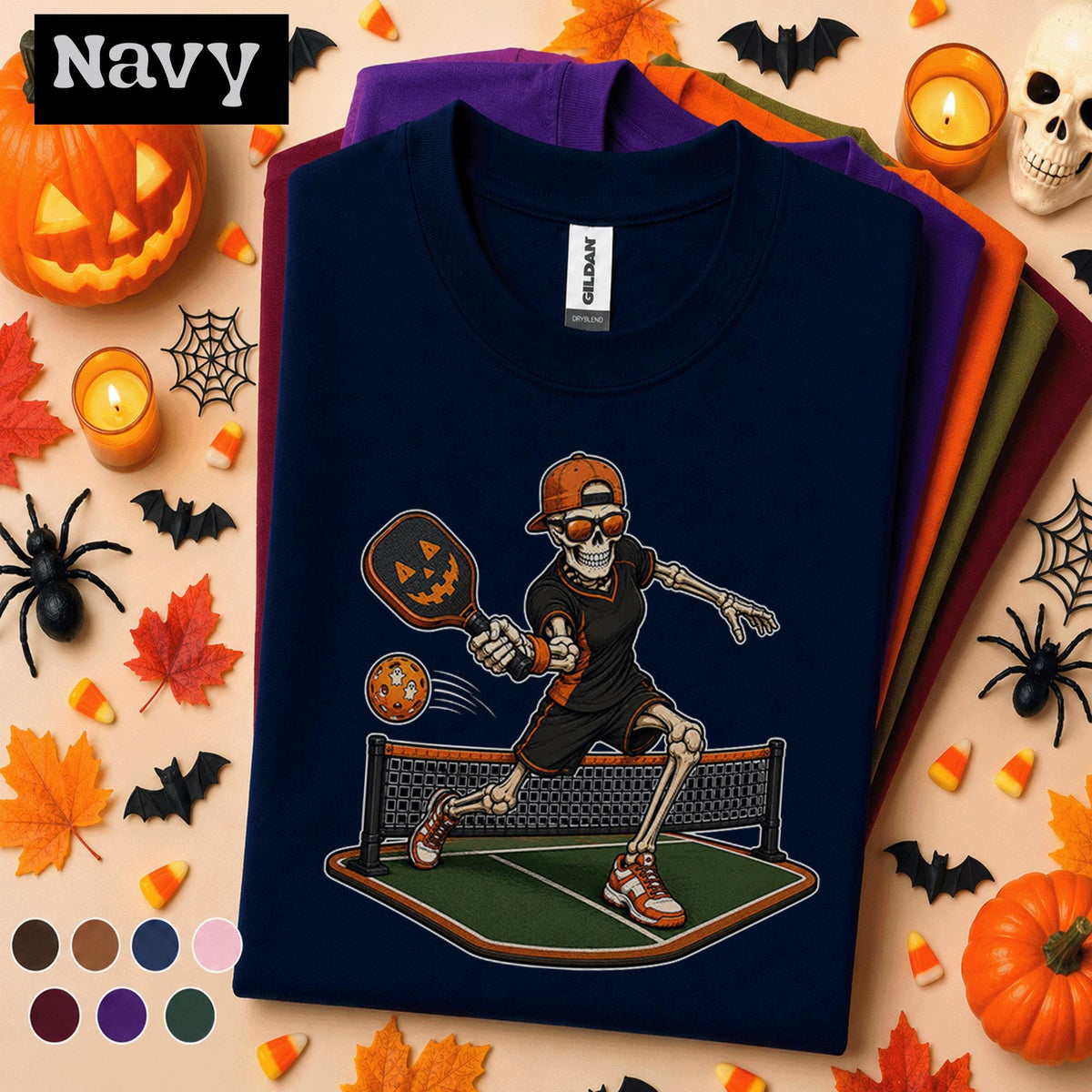 Skeleton Pickleball Halloween Shirt, Spooky Pickleball Player Tee, Funny Pumpkin Paddle Sports Gift, Halloween Court T Shirt