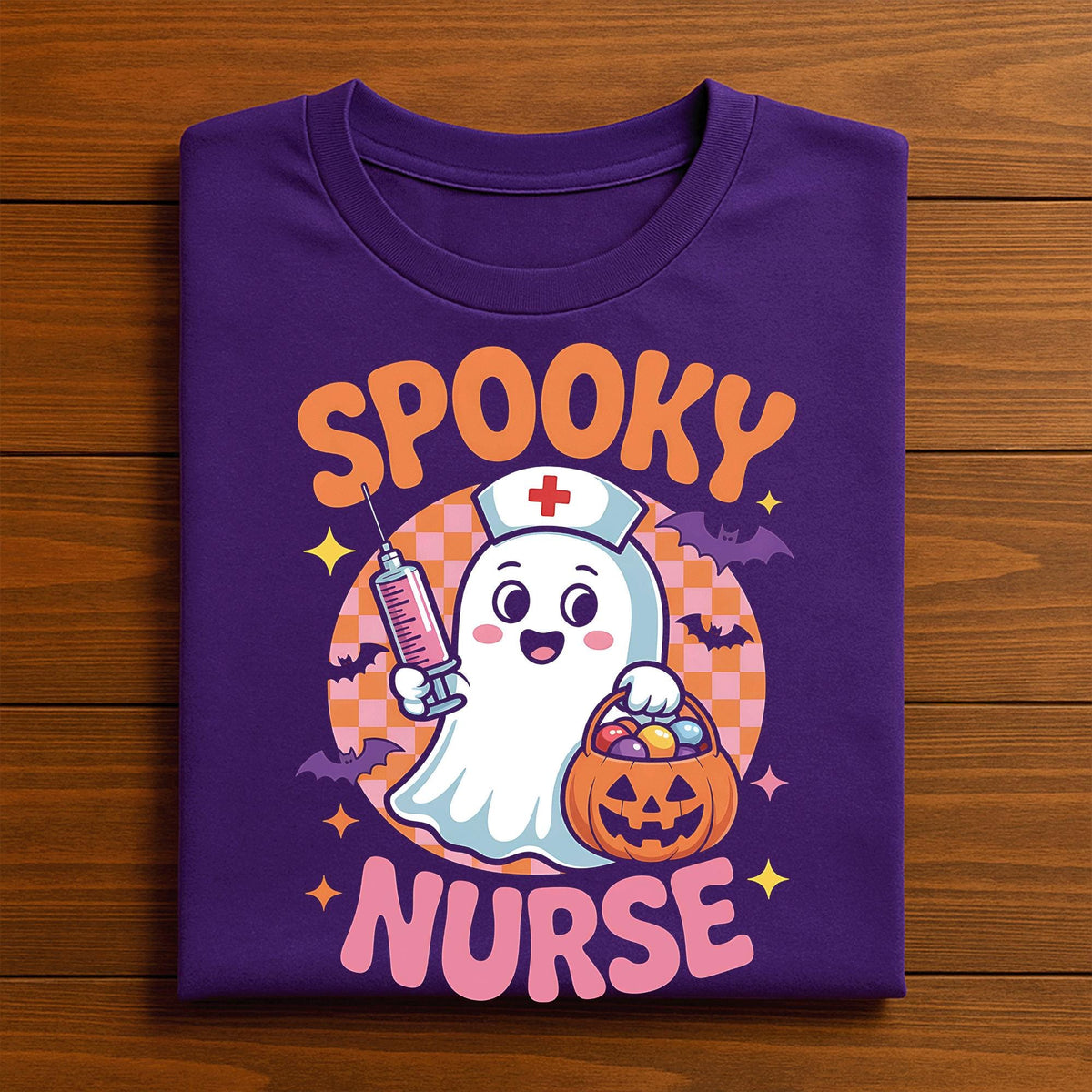 Spooky Nurse Shirt Cute Halloween Nurse Tee With Syringe Pumpkin, Funny Medical Costume Outfit