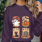 Halloween Ghost Pumpkin Cat Shirt, Cute Spooky Haunted Graveyard Tee with Ghosts Bats Pumpkins, Halloween Sweatshirt, Women Halloween Shirt