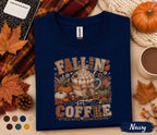Fallin' for Coffee Shirt, Pumpkin Spice Coffee Lover Tee, Cozy Autumn Coffee Shirt, Fall Aesthetic Sweatshirt, Thanksgiving Gift for Her