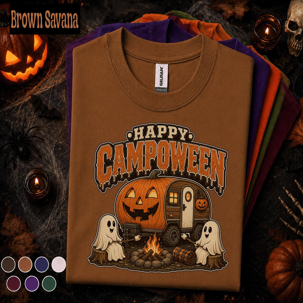 Happy Campoween Halloween Camping Shirt, Cute Ghost Camper Tee, Pumpkin RV Camping Gift, Spooky Campfire Shirt, Fall Camping Tee