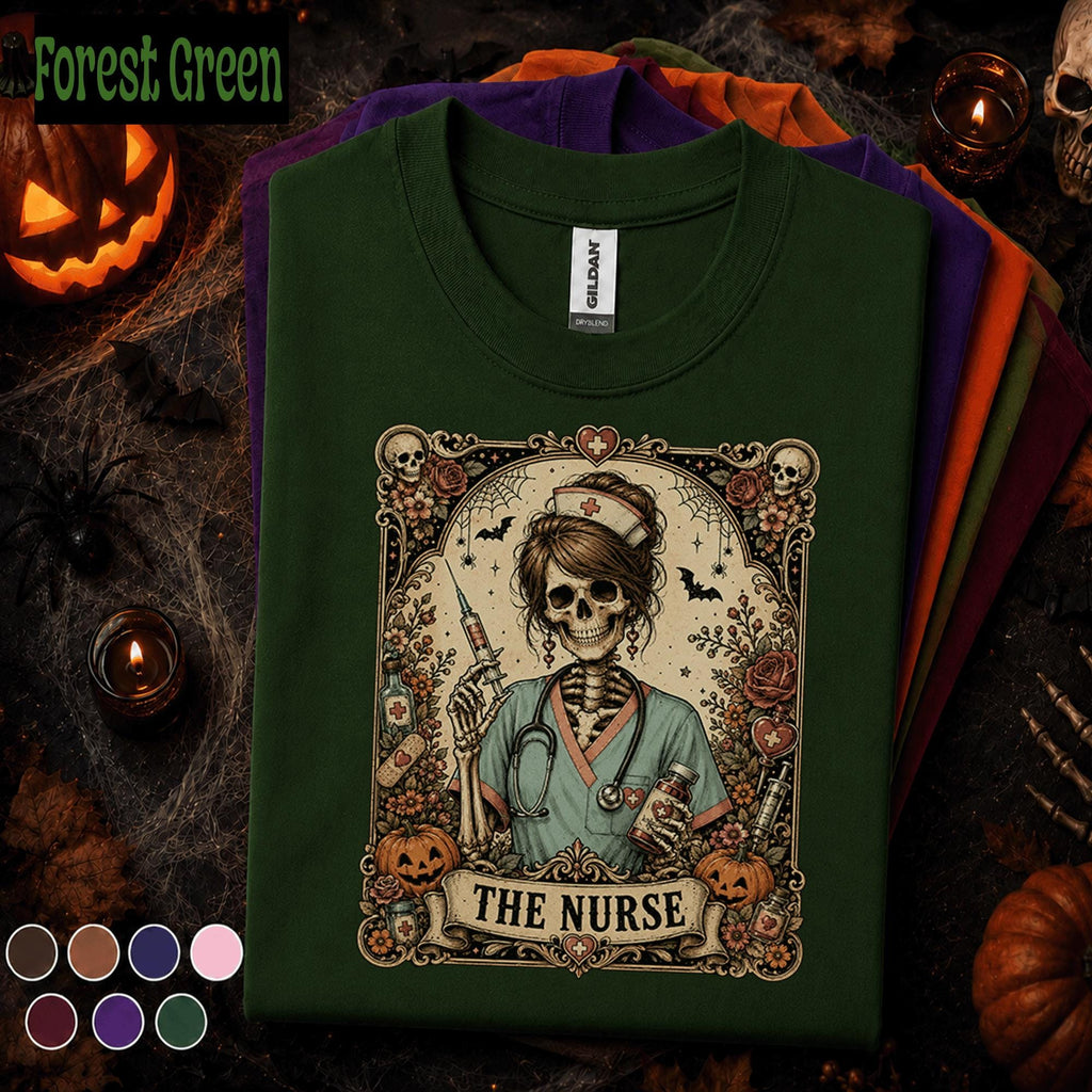 Skeleton Nurse Halloween Shirt, Gothic Nurse Tee, Spooky Nursing Gift, Vintage Medical Halloween Shirt, Registered Nurse Fall T Shirt