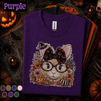 Halloween Cat Shirt, Cute Witchy Cat T Shirt, Pumpkin Bow Spooky Season Tee, Cat Mom Fall Shirt, Coquette Halloween Gift Tee