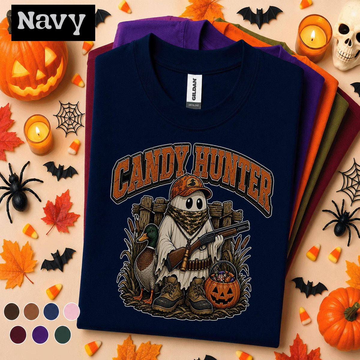 Candy Hunter Halloween Shirt, Duck Hunting Ghost Tee, Funny Trick or Treat Hunter Gift, Spooky Waterfowl Hunting Pumpkin T-Shirt