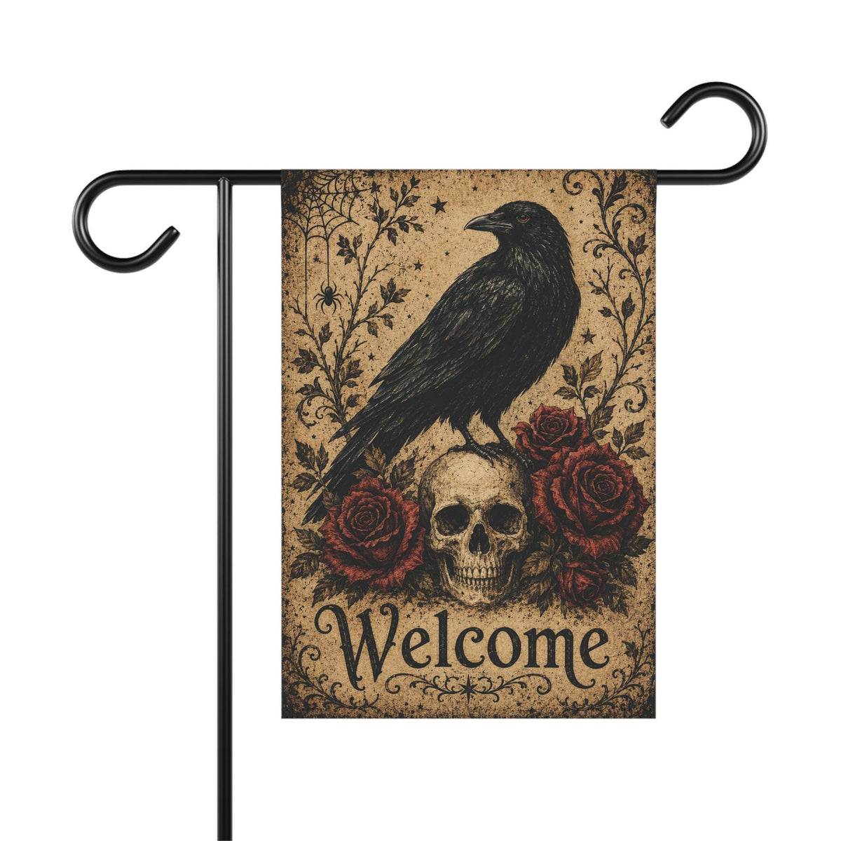 Halloween Garden Flag, Gothic Raven Skull Decor, Red Rose Yard Flag, Spooky Welcome Sign, Vintage Halloween Porch Outdoor Decoration