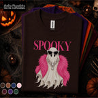 Spooky Glam Ghost Halloween Shirt, Pink Feather Boa Ghost Tee, Rhinestone Sunglasses, Girly Halloween Shirt, Fashionista Gift for Her