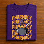 Pharmacy Halloween Shirt, Pumpkin Pharmacist in Cauldron with Witch Hat and Bats, Spooky Pharmacy Tech Costume Tee, Pharmacist Halloween