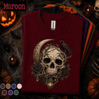 Gothic Skull Halloween Shirt, Raven Crescent Moon Tee, Dark Floral Skeleton Shirt, Spooky Witchy Tee, Gothic Halloween Gift