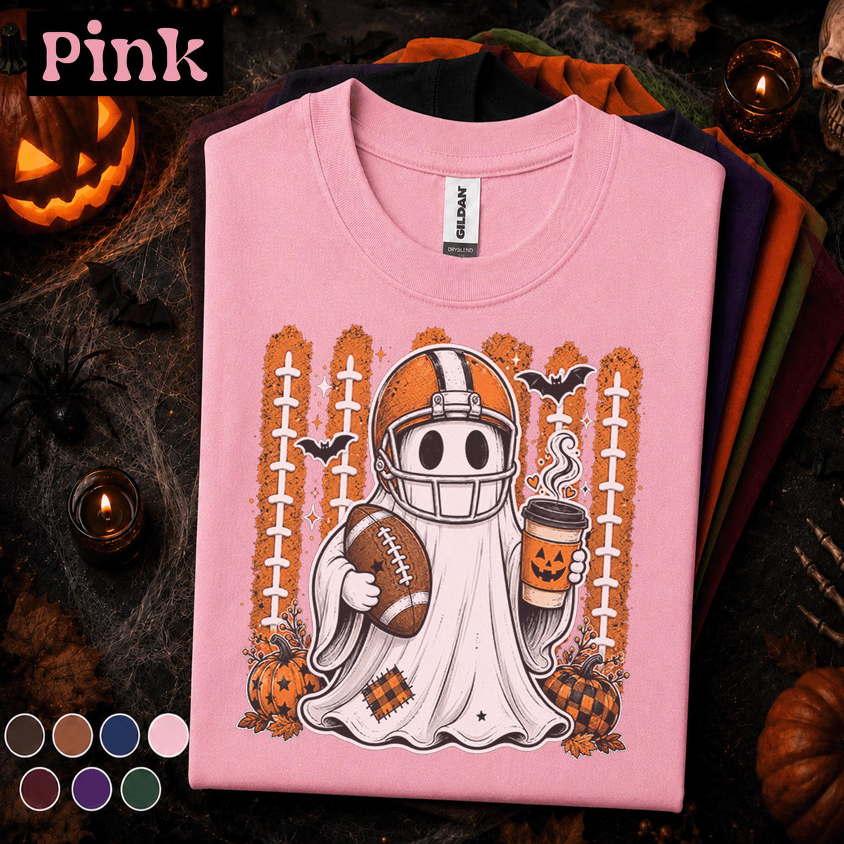 Halloween Football Shirt, Ghost Football Tee, Spooky Game Day Shirt, Pumpkin Coffee Fall Tee, Cute Football Season Gift for Fans
