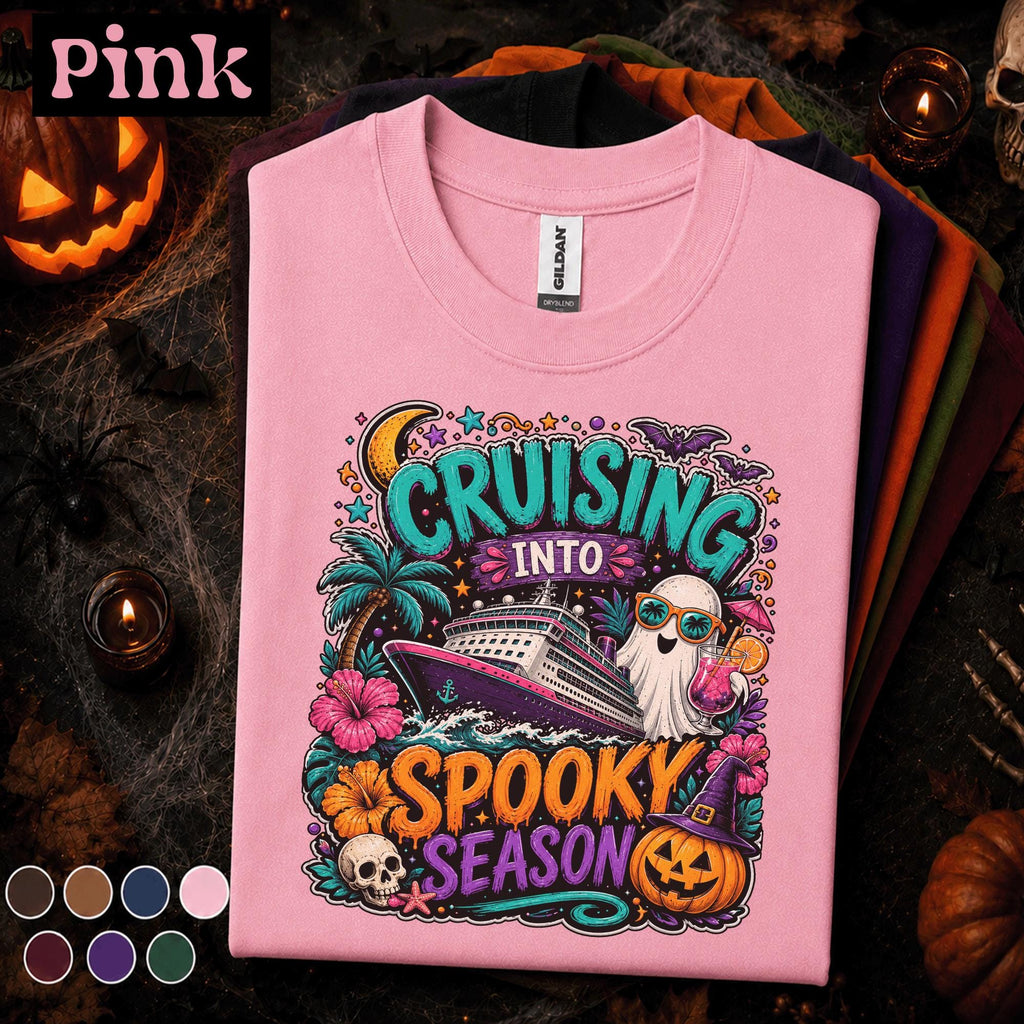 Cruising Into Spooky Season Shirt, Halloween Cruise Vacation Tee, Ghost Pumpkin Cruise Ship Shirt, Tropical Halloween Group Trip Gift