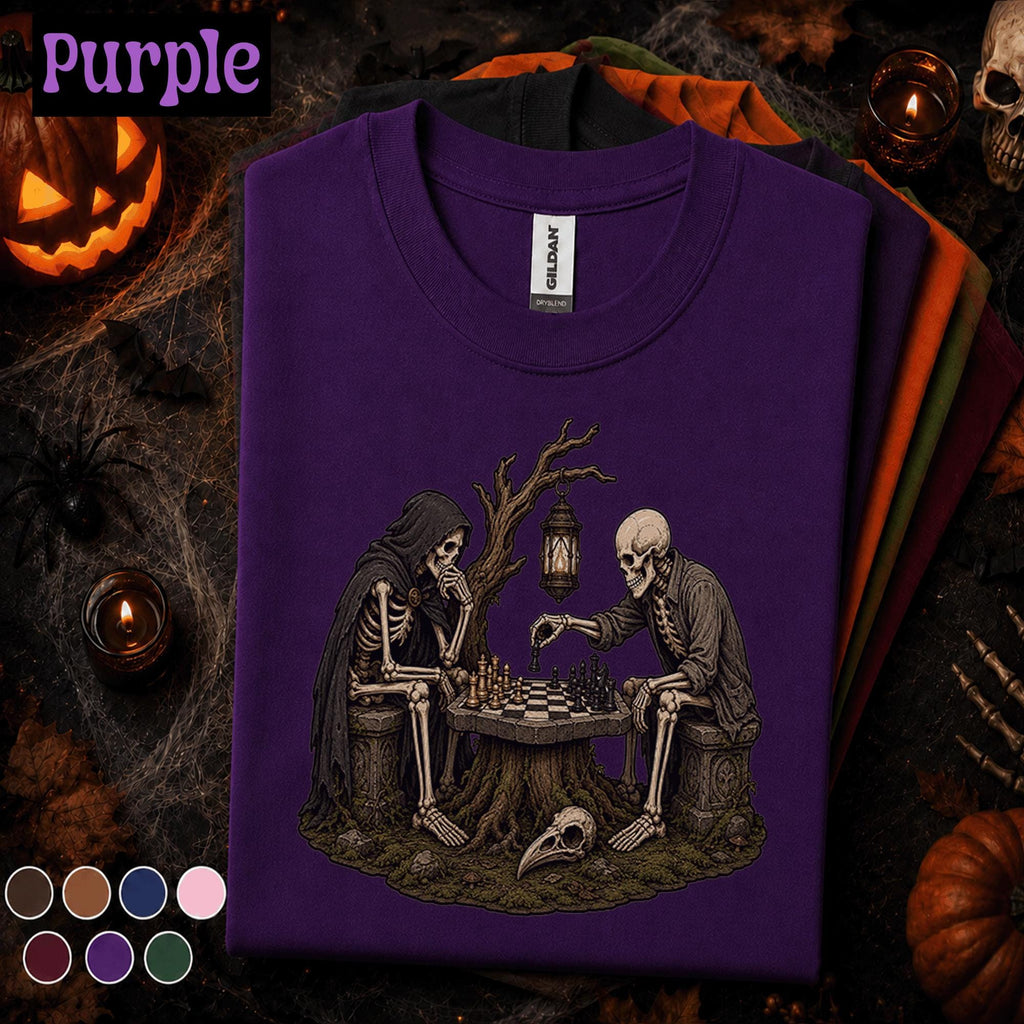 Skeleton Chess Halloween Shirt, Gothic Chess Player Tee, Spooky Skeleton Graphic Shirt, Dark Academia Gift, Vintage Halloween Chess Tee