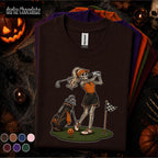 Skeleton Golfer Halloween Shirt, Funny Women Golf Tee, Spooky Golf Lover Gift, Pumpkin Golf Ball Shirt, Vintage Halloween Sports Tee