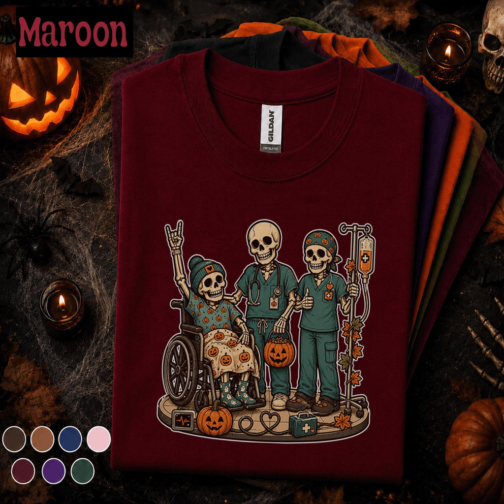Healthcare Halloween Shirt, Skeleton Nurse Crew Tee, Spooky Medical Team Gift, Nurse Patient Halloween Shirt, Hospital Staff Fall Tee