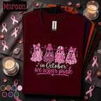 Breast Cancer Awareness Shirt, In October We Wear Pink Ghost Tee, Pink Ribbon Halloween Shirt, Cute Spooky Season Support Gift for Women
