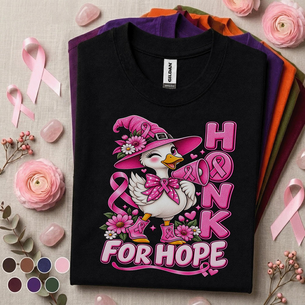Breast Cancer Awareness Shirt, Honk for Hope Duck Tee, Pink Ribbon October Shirt, Cute Support Squad Gift, Survivor Fighter Women
