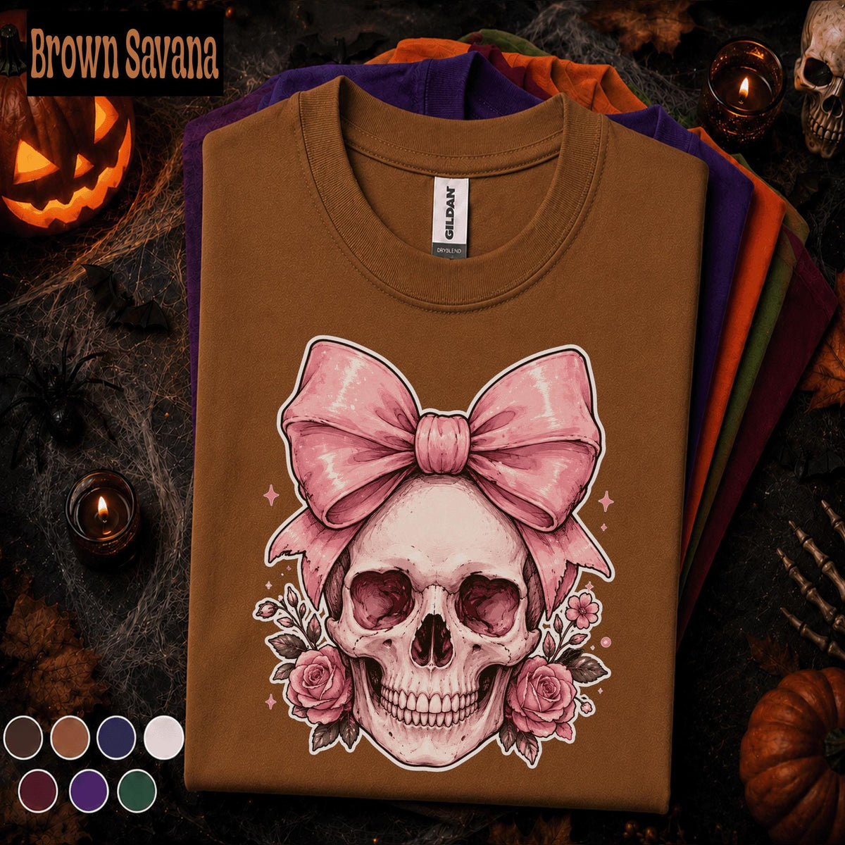 Pink Bow Skull Halloween Shirt, Coquette Skeleton Tee, Floral Skull T Shirt, Girly Spooky Season Top, Gothic Halloween Gift for Women
