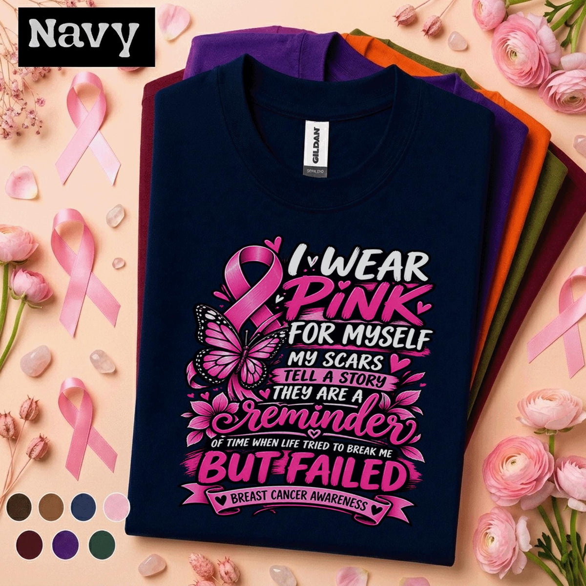 Breast Cancer Survivor Shirt, I Wear Pink for Myself Tee, Pink Ribbon Butterfly Shirt, Inspirational Cancer Awareness Gift for Women