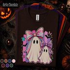 Cute Ghost Halloween Shirt, Coquette Bow Ghost Tee, Pink Spooky Season T Shirt, Kawaii Matching Ghosts, Girly Halloween Gift for Women