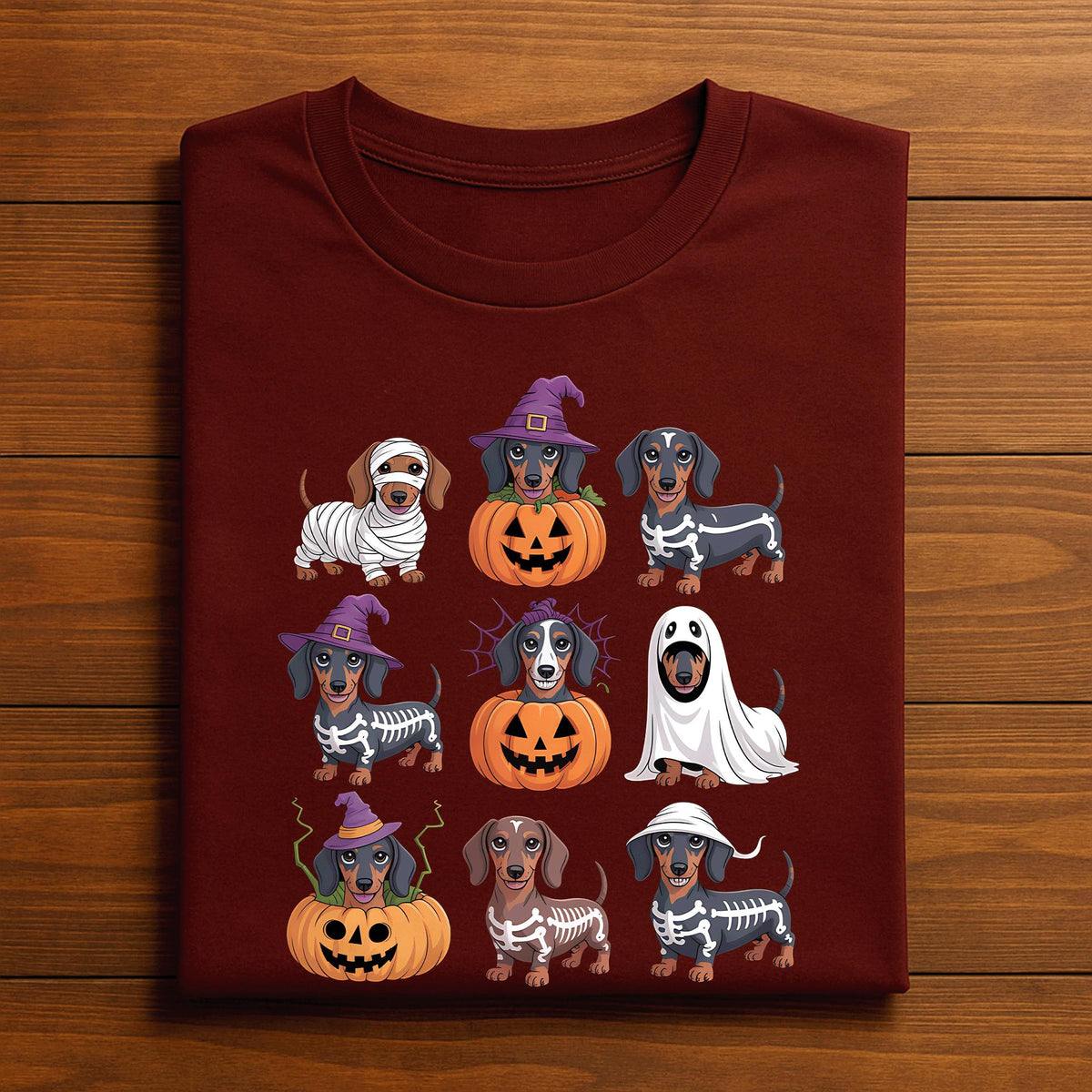 Halloween Dog Shirt Dachshund Puppy In Pumpkin Skeleton Ghost Witch Costumes Cute Funny Spooky Season Tee Dog Lovers ...