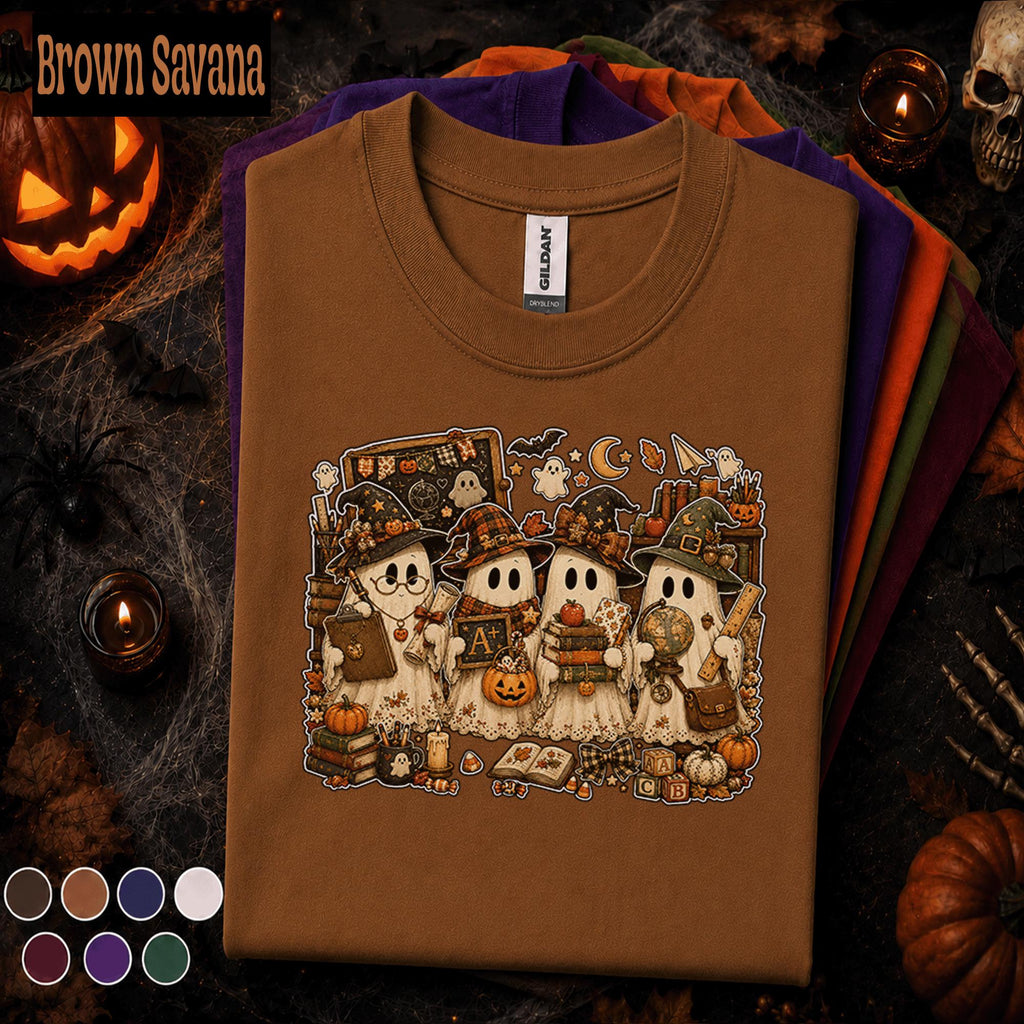 Cute Ghost Teacher Halloween Shirt, Spooky Classroom Teacher Tee, Fall Pumpkin School Shirt, Retro Halloween Gift for Teachers Women