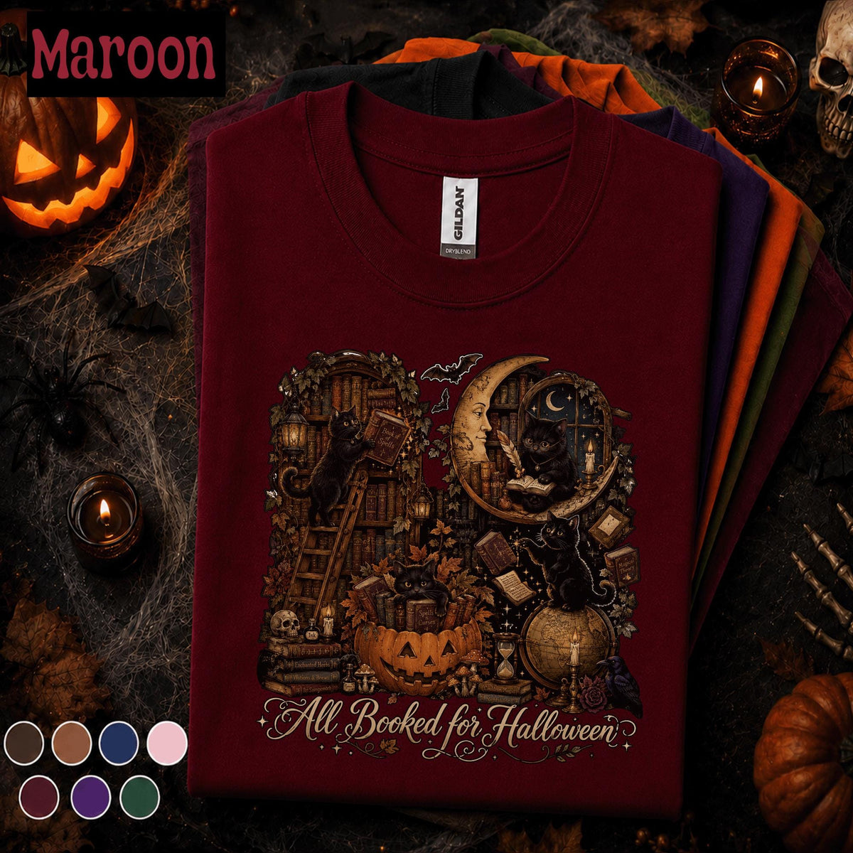 All Booked for Halloween Shirt, Black Cat Book Lover Tee, Gothic Library Halloween Shirt, Witchy Reader Gift, Spooky Bookish Fall Tee