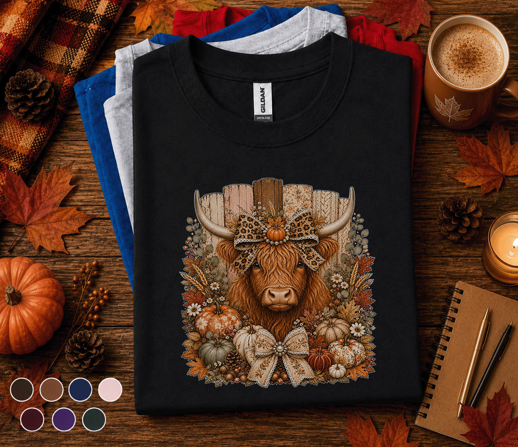 Highland Cow Fall Shirt, Cute Highland Cow Pumpkin Sweatshirt