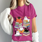 Halloween Cats Reading Books Shirt, Cute Ghost with Black Cats Book Tee, Spooky Book Club Sweatshirt, Cat Lover Halloween Reading Gift Shirt