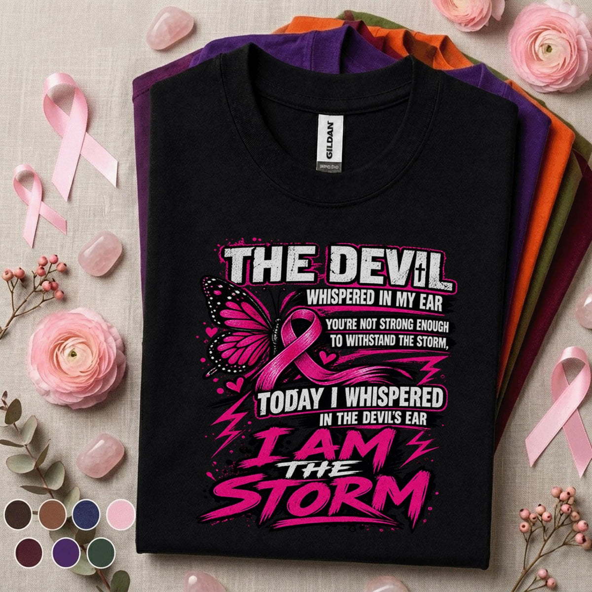 Breast Cancer Awareness Shirt, I Am the Storm Pink Ribbon Tee, Butterfly Cancer Fighter Shirt, Survivor Support Gift, October Pink Tee