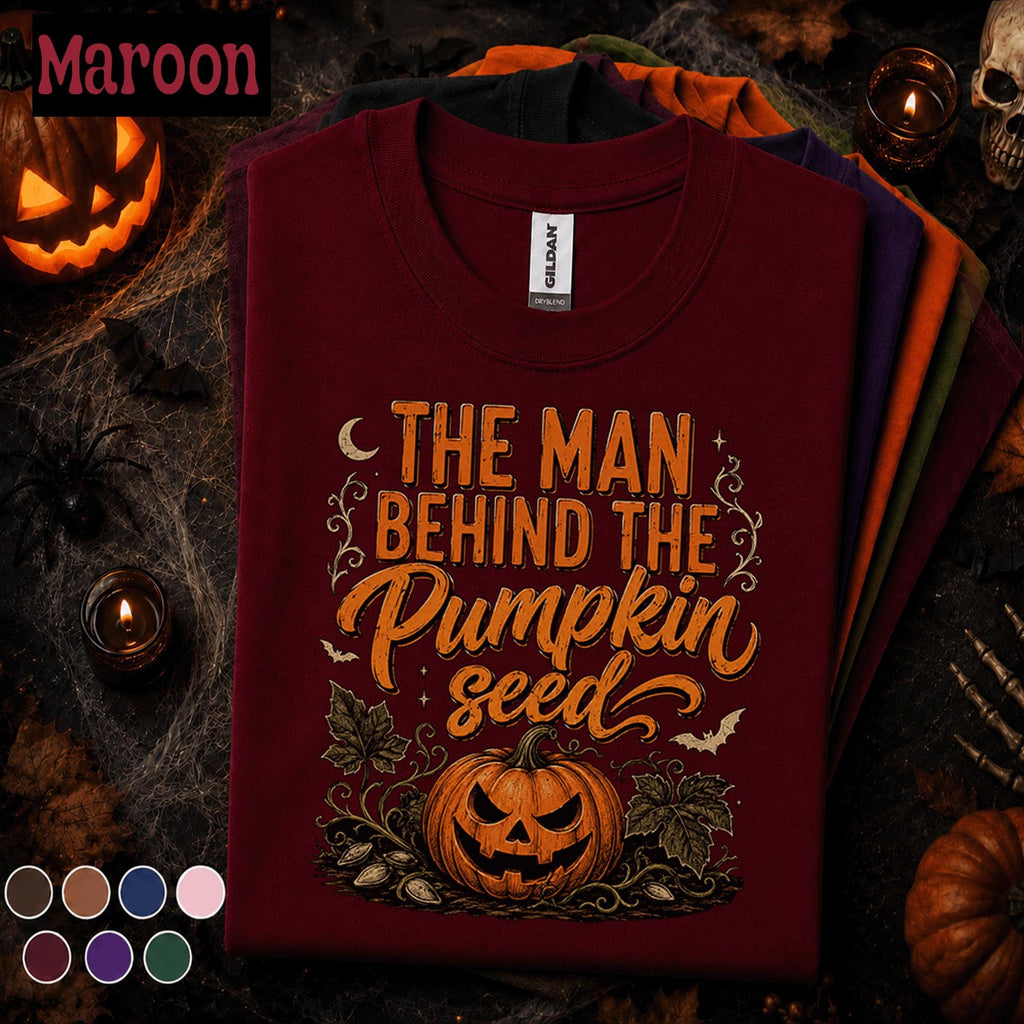 Man Behind The Pumpkin Seed Halloween Shirt, Funny Dad Halloween Tee, Pumpkin Carving Shirt, Spooky Dad Joke Fall Gift for Men