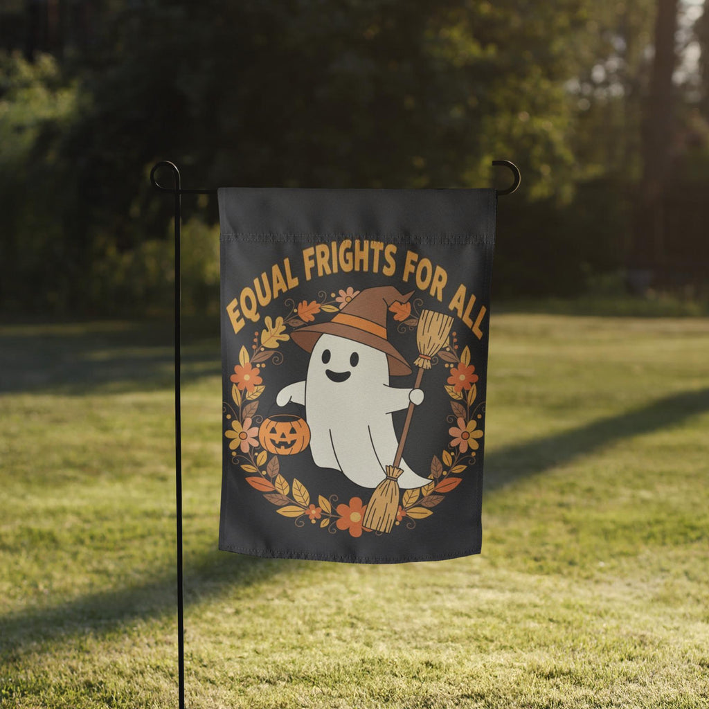 Equal Frights Halloween Garden Flag: Ghost, Pumpkin, Equality Message - Autumn Decor, Equal Frights Halloween Garden Flag