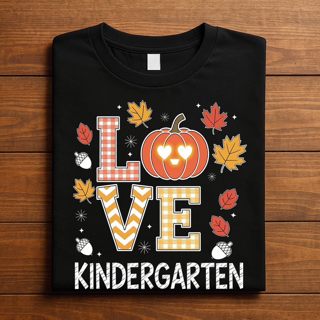 love kindergarten halloween pumpkin shirt, cute pumpkin kindergarten teacher Thanksgiving, fall Teacher Gift Teacher Thanksgiving Sweatshirt