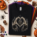 Gothic Skeleton Hands Halloween Shirt, Dark Floral Heart Tee