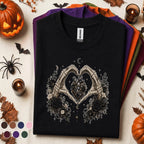 Gothic Skeleton Hands Halloween Shirt, Dark Floral Heart Tee