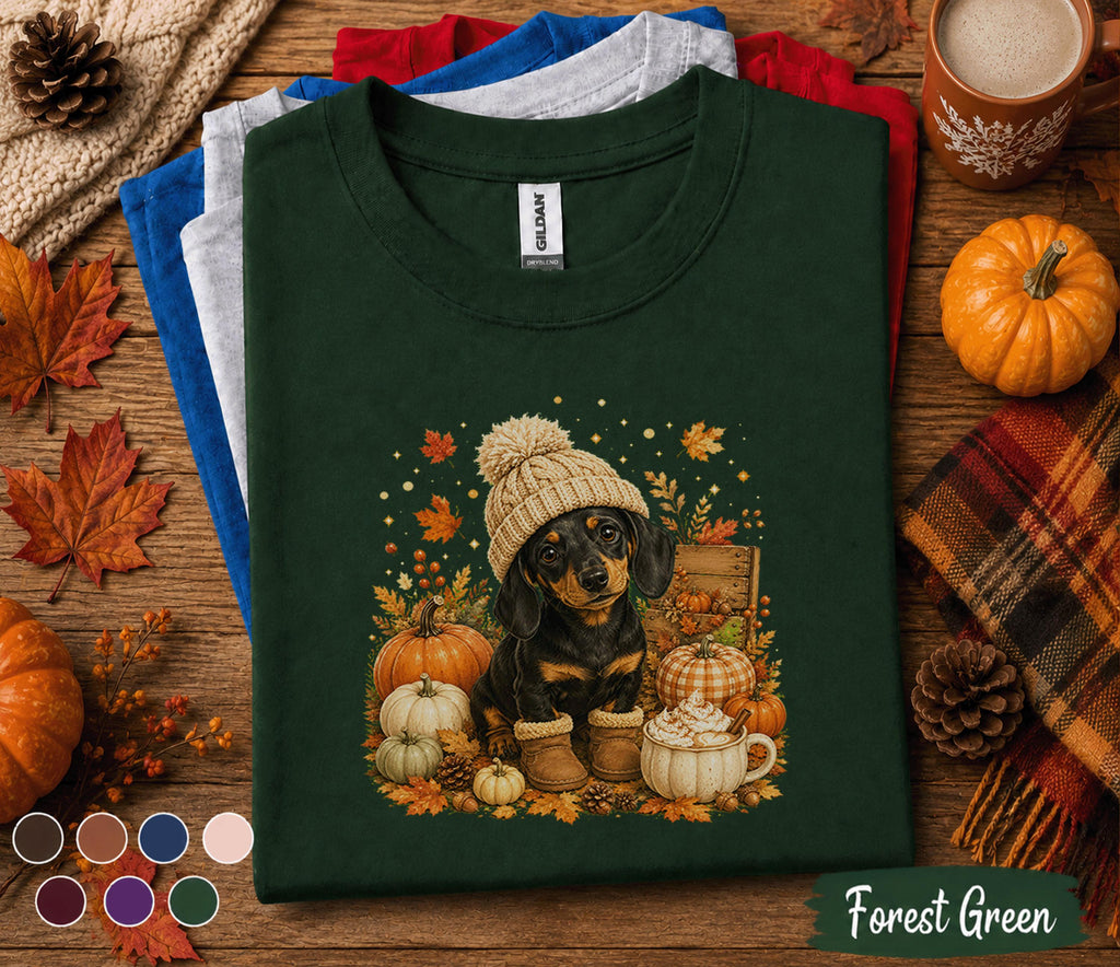 Cute Dachshund Fall Shirt, Cozy Autumn Wiener Dog Pumpkin Tee, Doxie Lover Sweatshirt, Thanksgiving Puppy, Dog Mom Gift, Fall Coffee Shirt