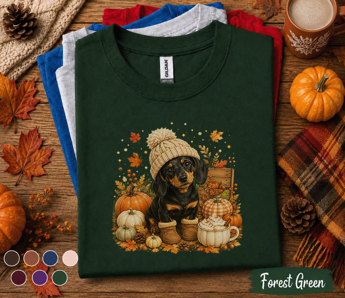 Cute Dachshund Fall Shirt, Cozy Autumn Wiener Dog Pumpkin Tee, Doxie Lover Sweatshirt, Thanksgiving Puppy, Dog Mom Gift, Fall Coffee Shirt