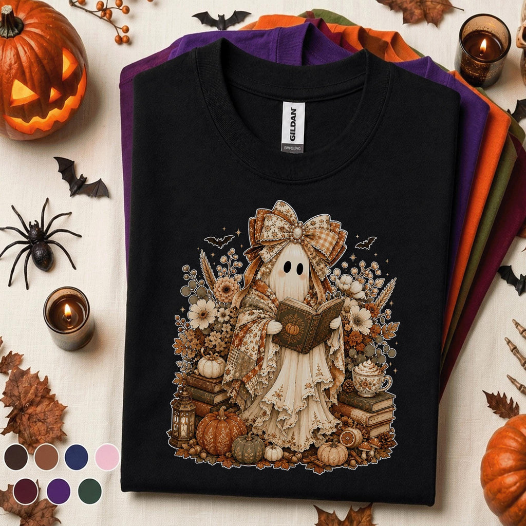 Cozy Reading Ghost Halloween Shirt, Book Lover Tee
