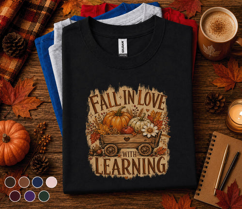 Fall in Love with Learning Shirt, Teacher Fall Pumpkin Wagon Tee