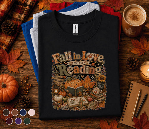 Fall in Love with Reading Shirt, Autumn Teacher Reading Tee