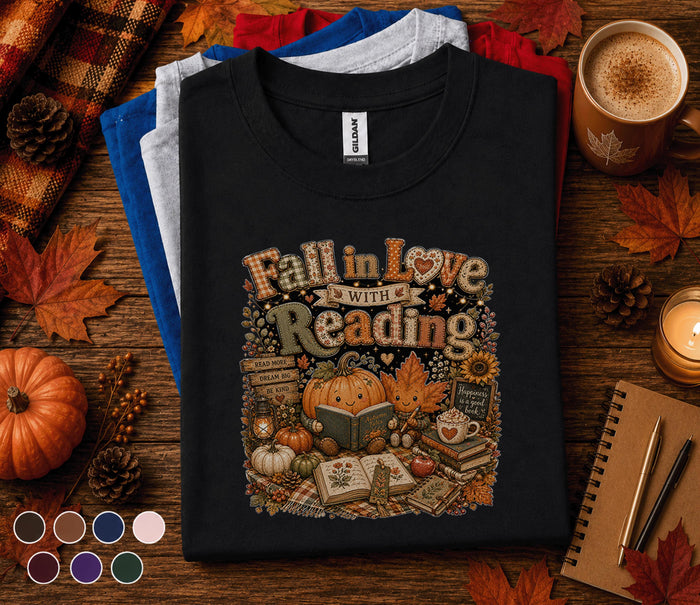 Fall in Love with Reading Shirt, Autumn Teacher Reading Tee