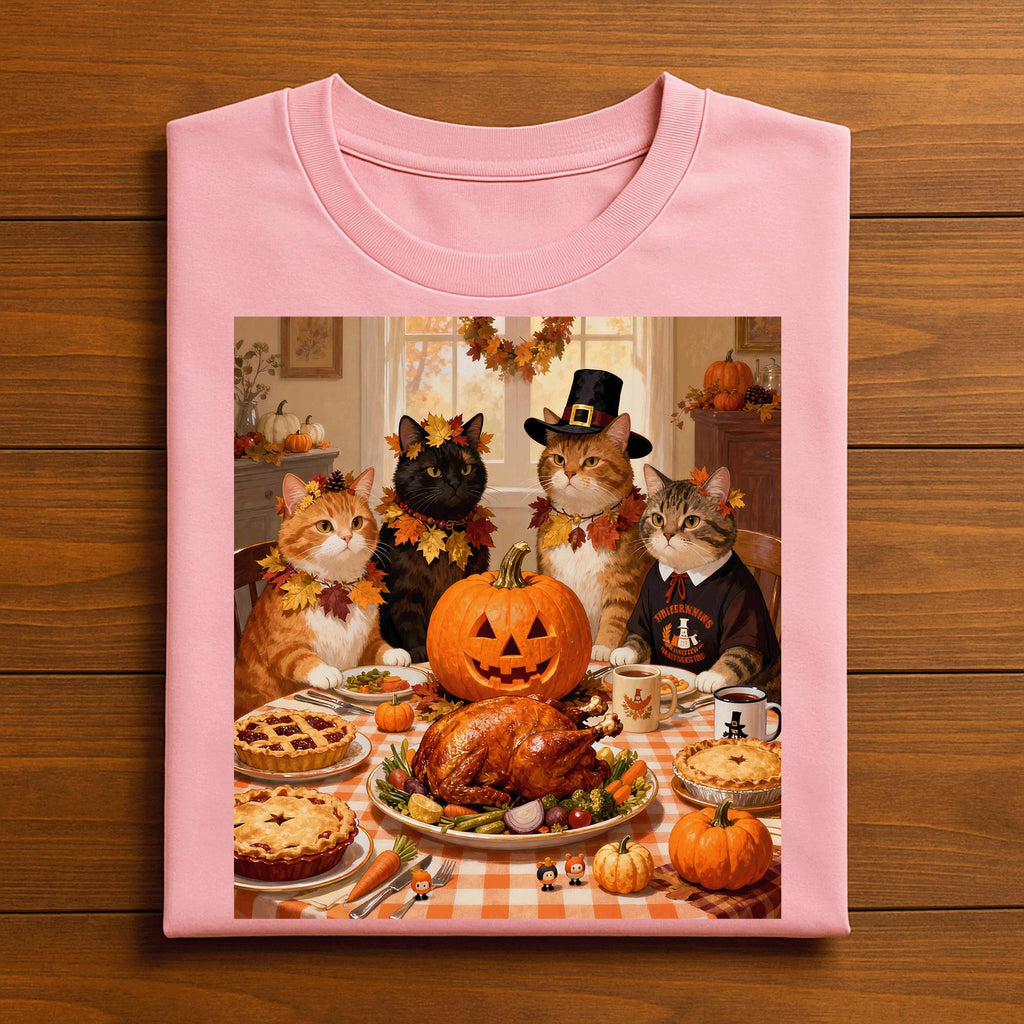 Funny Thanksgiving Turkey Pumpkin Pie Cat Tee Funny Pilgrim Cats Autumn Harvest Dinner Fall Feast Humor Shirt, Cat Thanksgiving Sweatshirt