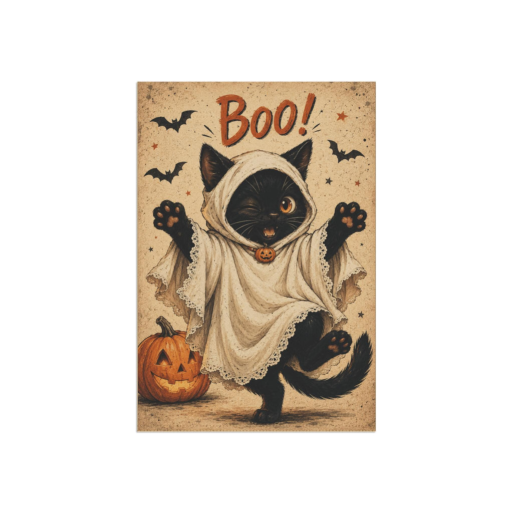 Black Cat Ghost Halloween Garden Flag, Cute Boo Yard Decor, Funny Cat Costume Flag, Pumpkin Spooky Outdoor Porch Garden Decoration