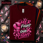 Breast Cancer Awareness Shirt, Her Fight Is Our Fight Tee, Pink Ribbon Boxing Glove Shirt, Support Squad Gift for Women Family Friends
